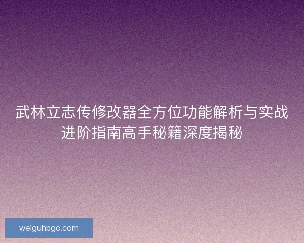 武林立志传修改器全方位功能解析与实战进阶指南高手秘籍深度揭秘