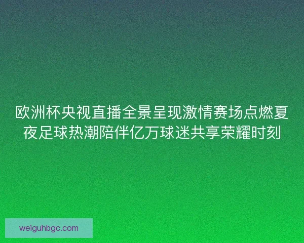 欧洲杯央视直播全景呈现激情赛场点燃夏夜足球热潮陪伴亿万球迷共享荣耀时刻
